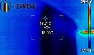 Localização de ruptura de canalização de água com tecnologia térmica Deteção de ruptura de canalização de água com câmara termográfica de alta precisão para diagnóstico técnico.
