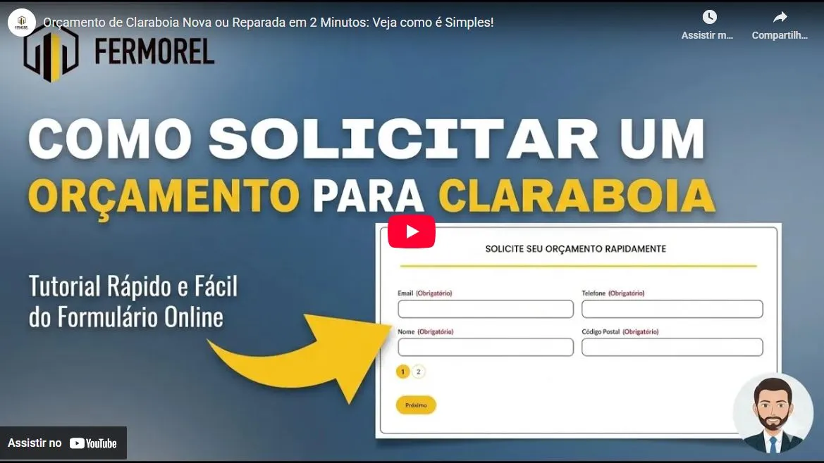Miniatura do vídeo tutorial ensinando a preencher o formulário de orçamento de claraboia no site da Fermorel